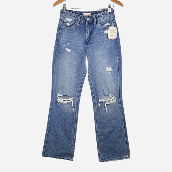 Altar’d State Blue Jeans Denim 26x32 Straight Leg Distressed T6129 NEW - Picture 1 of 16
